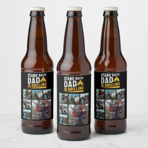 6 Photo Collage Funny Stand Back Dad Is Grilling Beer Bottle Label