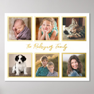6 Photo Collage Gold Frames Custom Gold Text Foil Prints