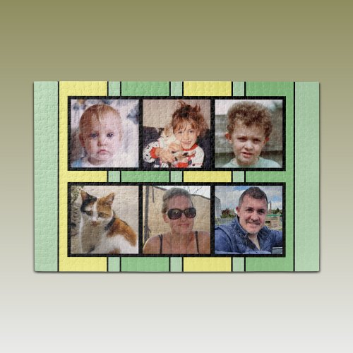 6 photo collage green yellow stripes jigsaw puzzle