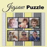 6 photo collage grey yellow stripes jigsaw puzzle<br><div class="desc">Piece together memories with our custom 6-photo jigsaw puzzle! Perfect for family game nights or heartfelt gifts, this puzzle lets you showcase six of your favorite photos in a fun, interactive way. Made with high-quality materials, the vibrant, glossy finish brings your images to life while ensuring durability. Ideal for any...</div>