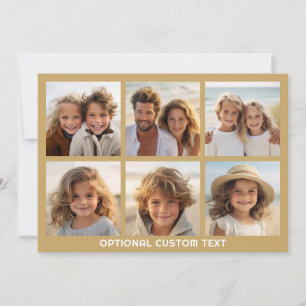 6 Photo Collage Grid with Text -- Champagne Gold Holiday Card