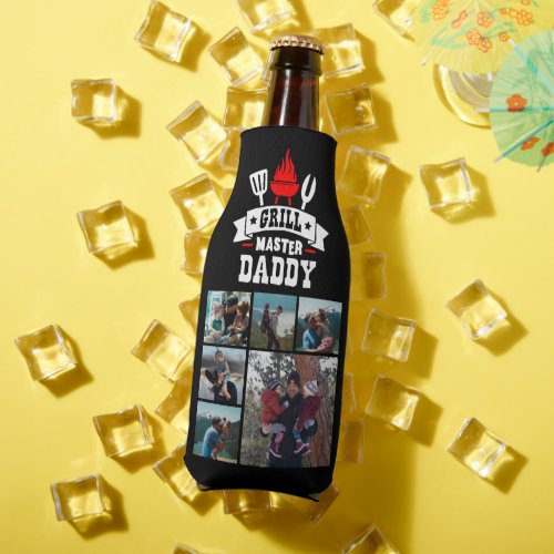 6 Photo Collage Grill Master Daddy BBQ   Bottle Cooler