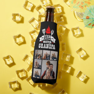 6 Photo Collage Grill Master Grandpa BBQ  Bottle Cooler