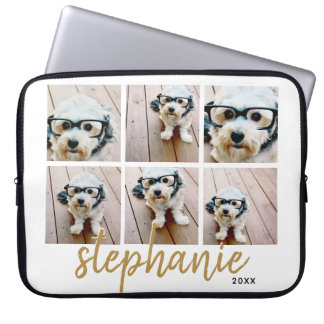 6 Photo Collage - handwritten font add your name Laptop Sleeve