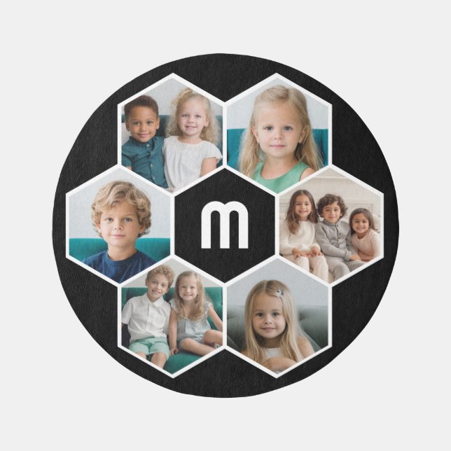 6 Photo Collage hexagon monogram - black Rug (Front)