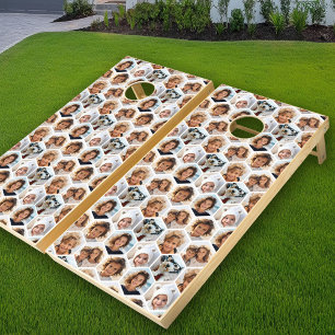 6 Photo Collage honeycomb pattern - BE PATIENT Cornhole Set