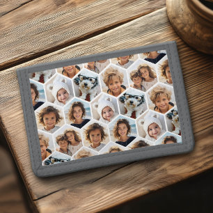 6 Photo Collage honeycomb pattern - BE PATIENT Tri-fold Wallet