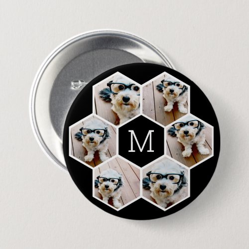 6 Photo Collage in a honeycomb pattern black white Button