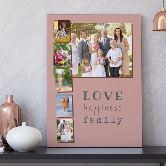 6 Photo Collage Love Happiness Family Pink Maroon Faux Canvas Print (Creator Uploaded)