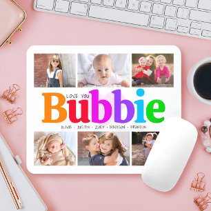 6 Photo Collage Love You Bubbie Colorful Modern Mouse Pad