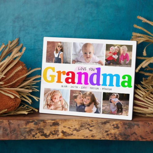 6 Photo Collage Love You Grandma Bold Colorful Plaque