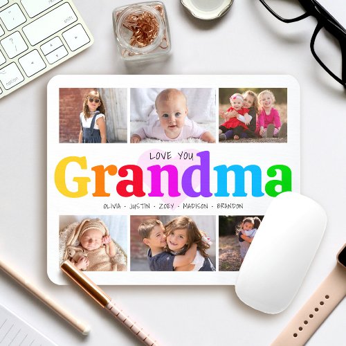 6 Photo Collage Love You Grandma Colorful Modern Mouse Pad