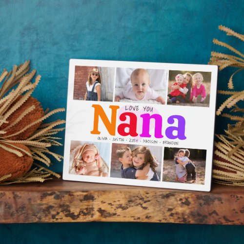 6 Photo Collage Love You Nana Colorful Bold Modern Plaque