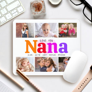 6 Photo Collage Love You Nana Multicolor Rainbow Mouse Pad