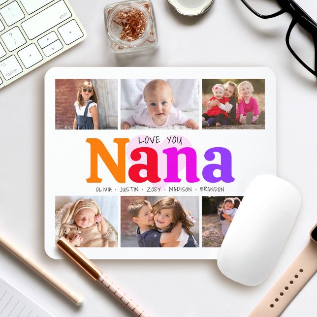 6 Photo Collage Love You Nana Multicolor Rainbow Mouse Pad (Creator Uploaded)