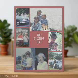 6 photo collage - mauve background - white text postcard