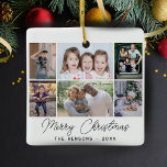 6 Photo Collage Merry Christmas Family Ceramic Ornament<br><div class="desc">6 Photo Collage Merry Christmas Family Ornament. Cute modern Christmas design with 6 photos,  Merry Christmas wish,  family name and year. Add 6 favorite photos and customize the text. Sweet Christmas keepsake or gift for your family and friends.</div>