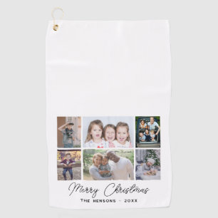 6 Photo Collage Merry Christmas Family Golf Towel