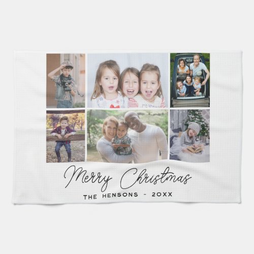 6 Photo Collage Merry Christmas Family  Kitchen Towel