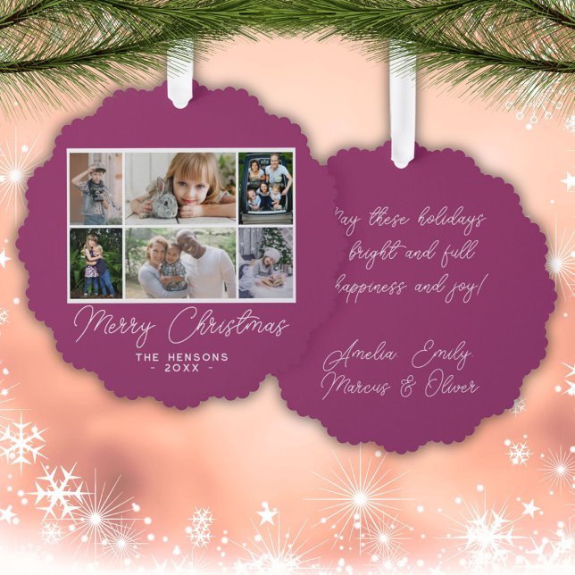 6 Photo Collage Merry Christmas Family  Ornament Card (Creator Uploaded)