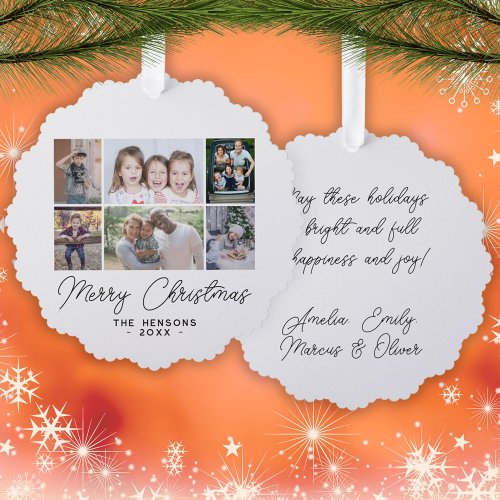 6 Photo Collage Merry Christmas Family  Ornament Card