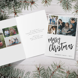 6 photo collage Merry Christmas modern script Holiday Card