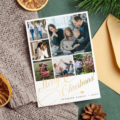6 photo collage Merry Christmas script family Holiday Card