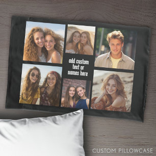 6 Photo Collage Minimalist - Black and White Grid Pillow Case