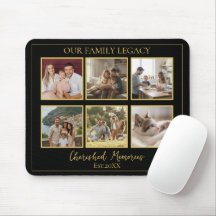 6 Photo Collage Minimalist Black Gold Mouse Pad