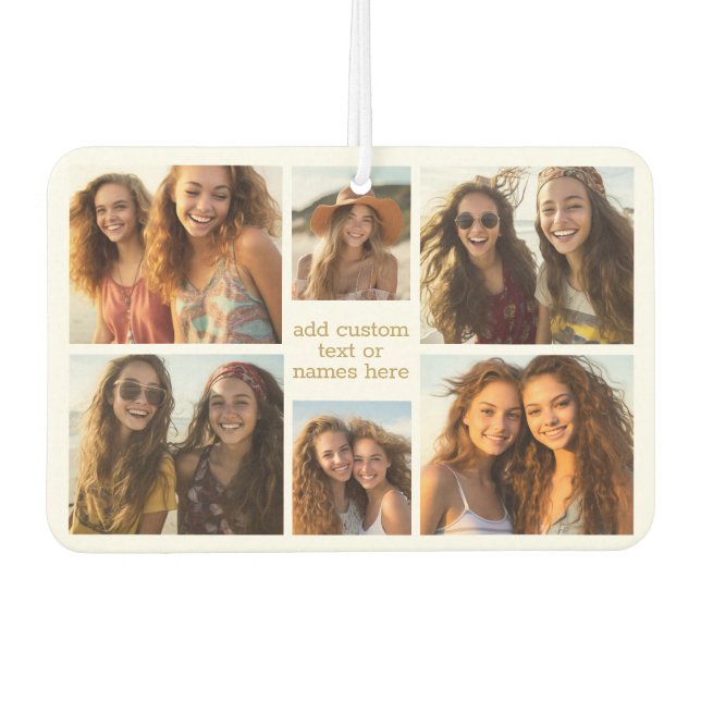 6 Photo Collage Minimalist - Gold and White Air Freshener (Front)