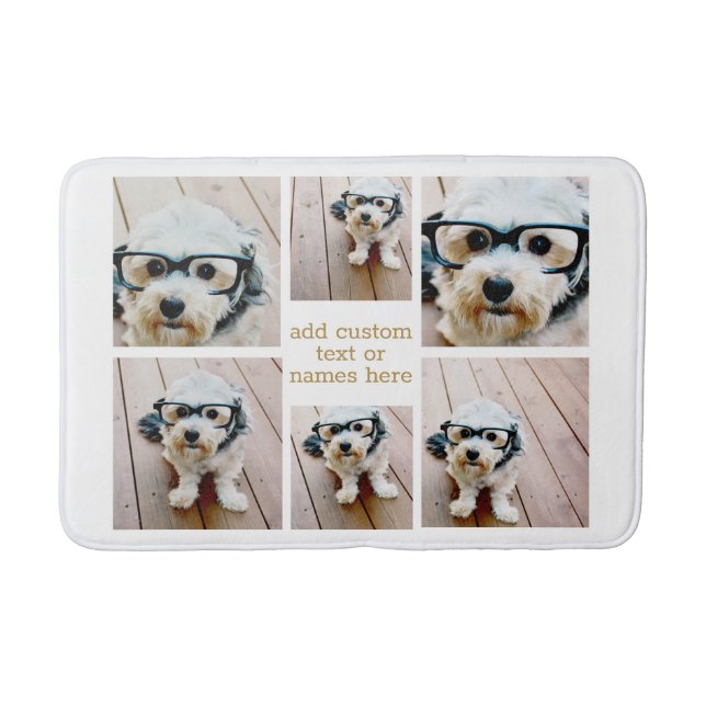 6 Photo Collage Minimalist - Gold and White Grid Bath Mat (Front)