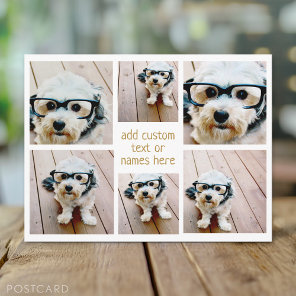 6 Photo Collage Minimalist - Gold and White Grid Postcard