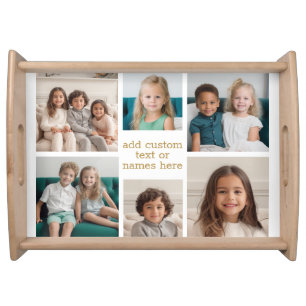 6 Photo Collage Minimalist - Gold and White Grid Serving Tray
