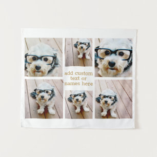 6 Photo Collage Minimalist - Gold and White Grid Tapestry