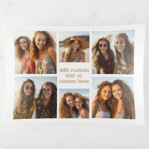 6 Photo Collage Minimalist - Gold and White Grid Trinket Tray