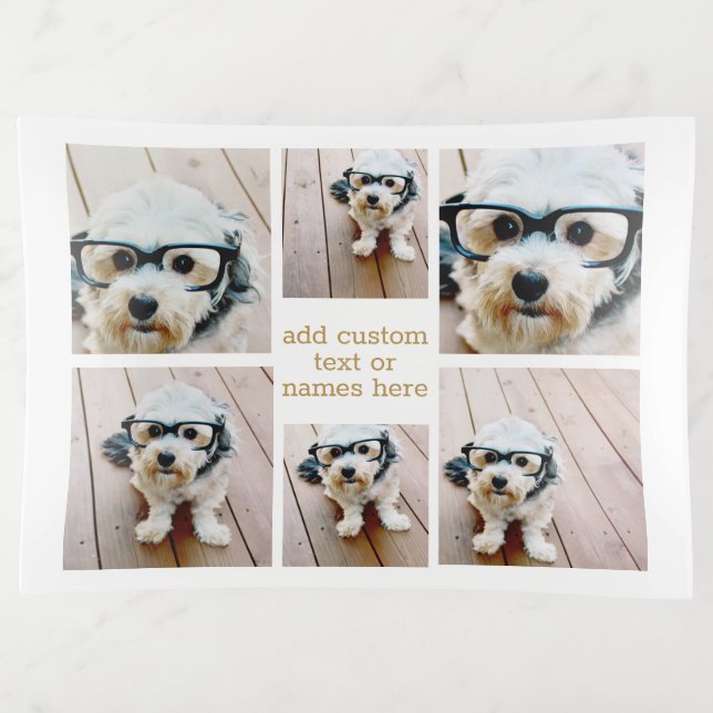 6 Photo Collage Minimalist - Gold and White Grid Trinket Tray (Front)
