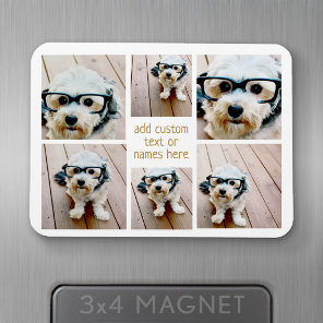 6 Photo Collage Minimalist - Gold and White Magnet