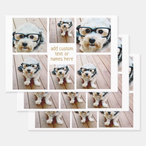 6 Photo Collage Minimalist _ Gold and White Wrapping Paper Sheets