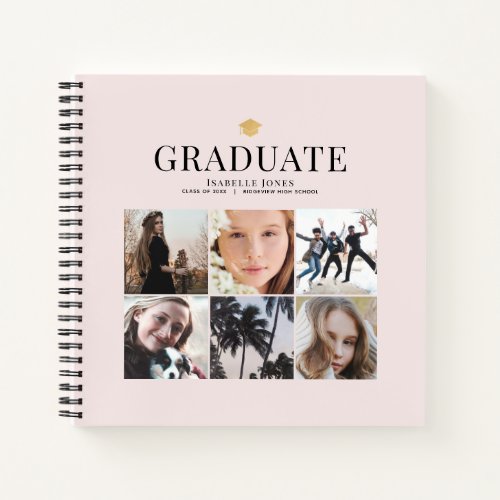 6 Photo Collage Minimalist Pink Graduation Notebook