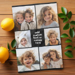 6 Photo Collage Minimalist - white and black Kitchen Towel<br><div class="desc">Use your favorite photo or pictures to make a fun keepsake to share with friends. A simple design with only snapshots and a text block. Crop your photos into squares and add them to the grid. The back is a solid color that can be changed.</div>