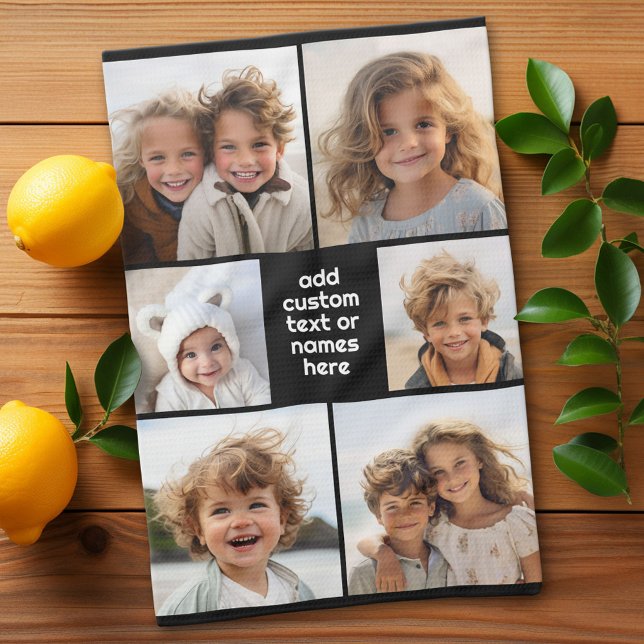 6 Photo Collage Minimalist - white and black Kitchen Towel (Custom Kitchen Towel with a Photo Collage)