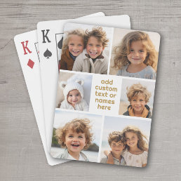 6 Photo Collage Minimalist - white and gold Poker Cards