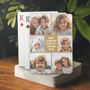 6 Photo Collage Minimalist - white and gold Poker Cards