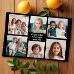 6 Photo Collage Minimalist - with White Text Kitchen Towel<br><div class="desc">A collage of 6 photos in a fun grid with different sizes. A simple design with snapshots and a text block. Crop photos into squares before uploading. To adjust photos or change colors,  click on the customize area to make changes.</div>