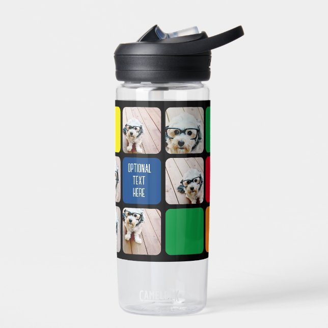 6 photo collage modern cube red blue green yellow water bottle (Left)