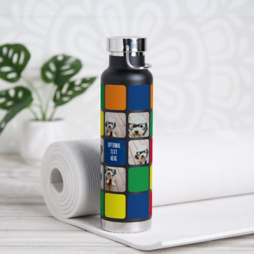 6 photo collage modern cube red blue green yellow water bottle