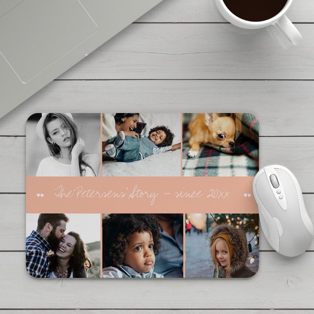 6 photo collage modern family custom text mouse pad (Creator Uploaded)