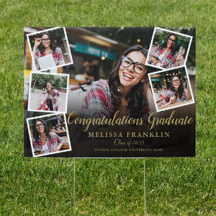 6 Photo Collage Modern Gold Graduate Congrats Sign