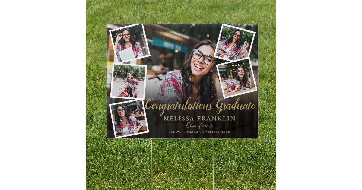 6 Photo Collage Modern Gold Graduate Congrats Sign | Zazzle