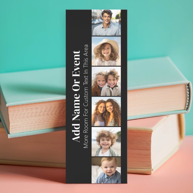 6 Photo Collage - Modern Minimal Black White Bookmarks (Custom Photo Bookmark)